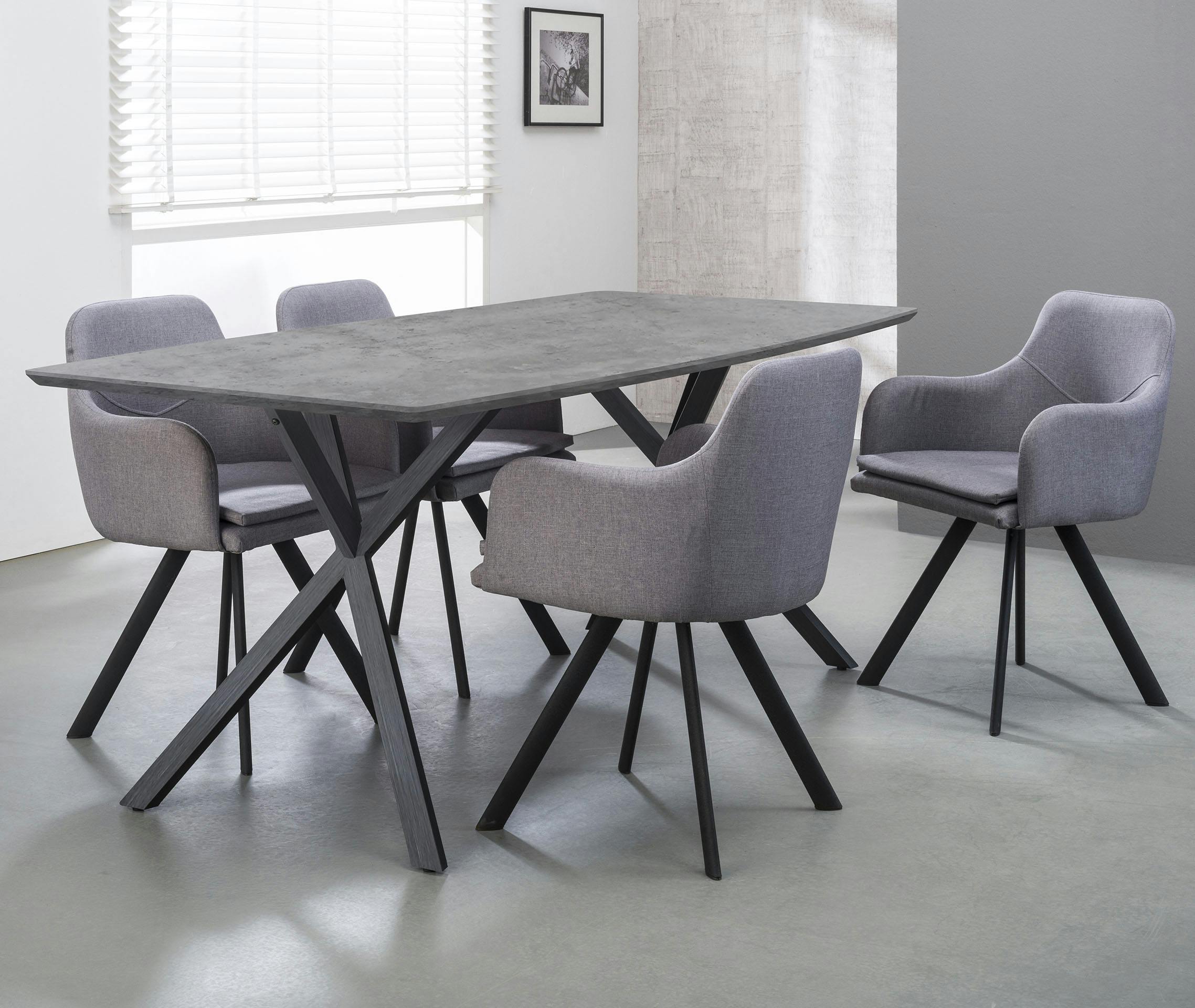 Table de jardin céramique effet béton 8 chaises + 2 fauteuils