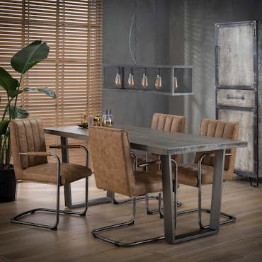 Table de repas en bois gris pieds metal style contemporain