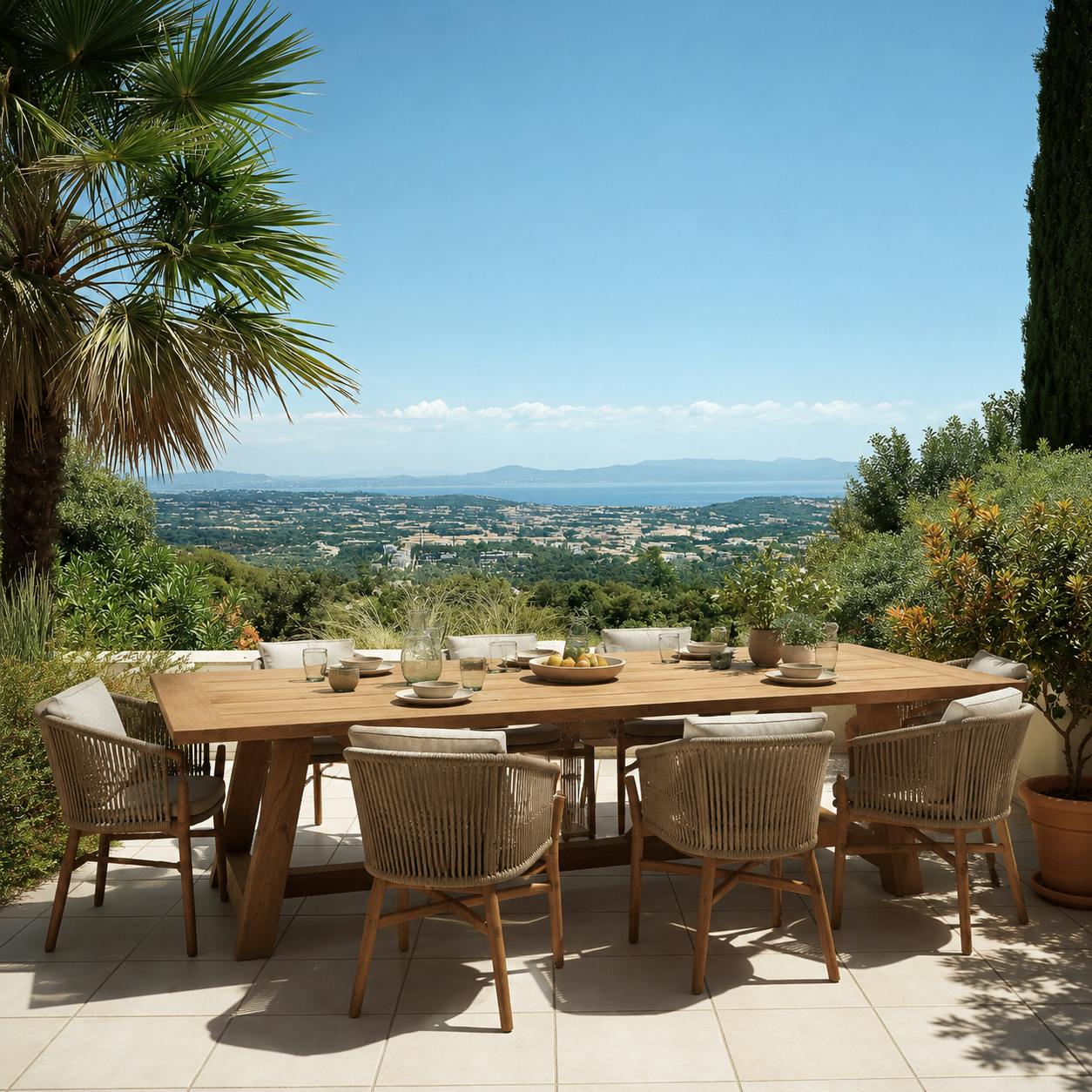 Table à manger de jardin 300 cm en bois de teck recyclé naturel SANTO