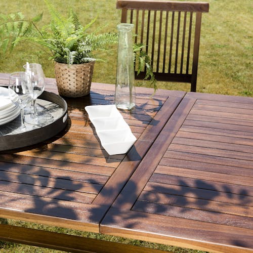 Table à manger de jardin extensible en teck 180/240 cm pieds croisés SUMMER