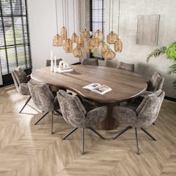 Table à manger design en bois d'acacia massif forme haricot 244 cm MYSORE