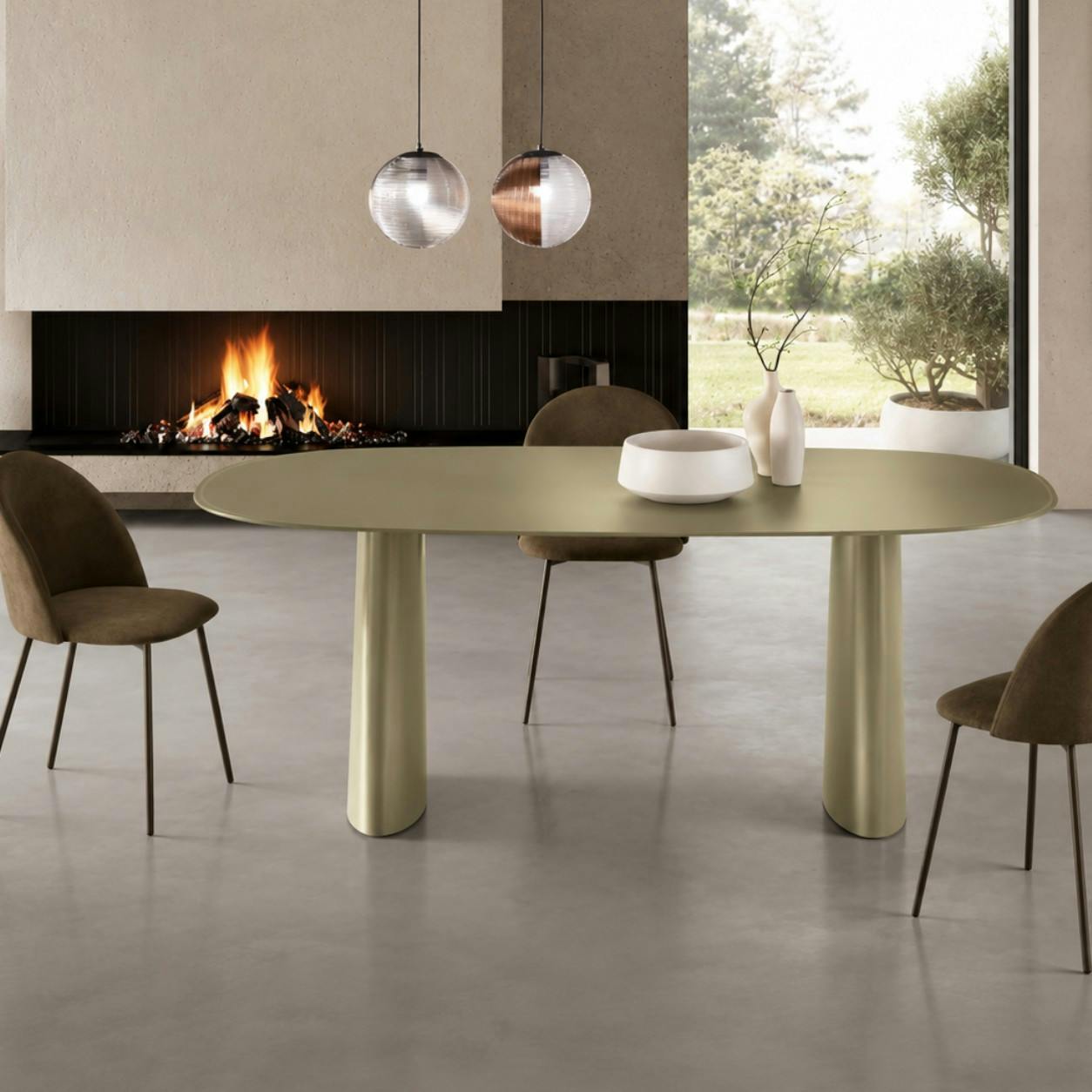 Table à manger design en verre finition vert organique 220 cm ALBA