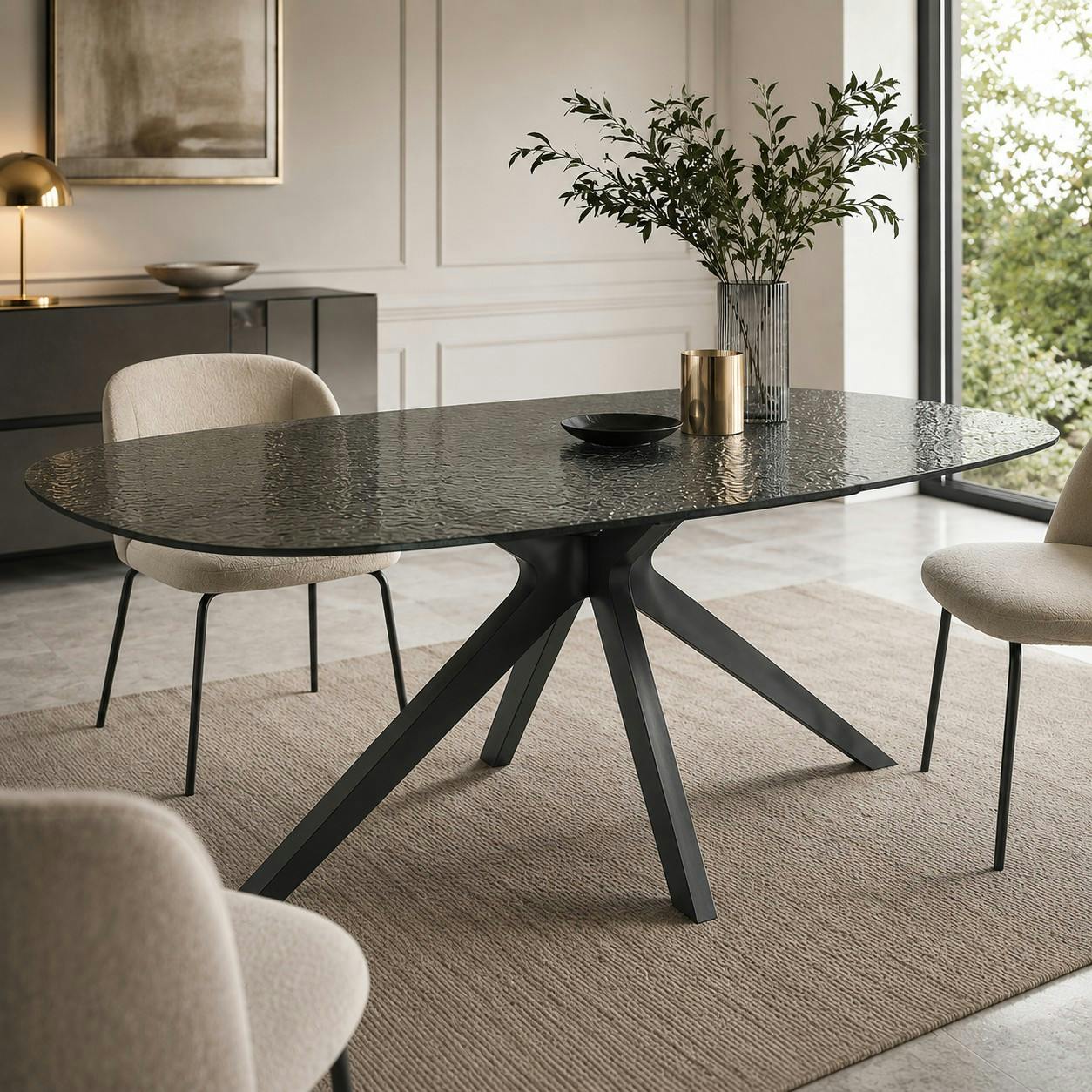 Table à manger design en verre ondulé 180 cm ALBA