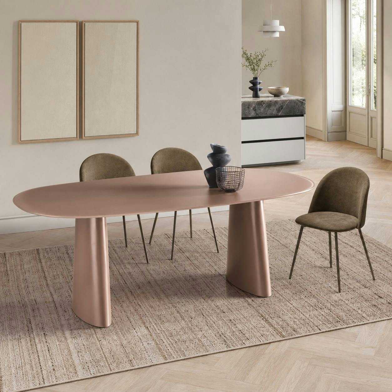 Table à manger design en verre rose argile 220 cm ALBA