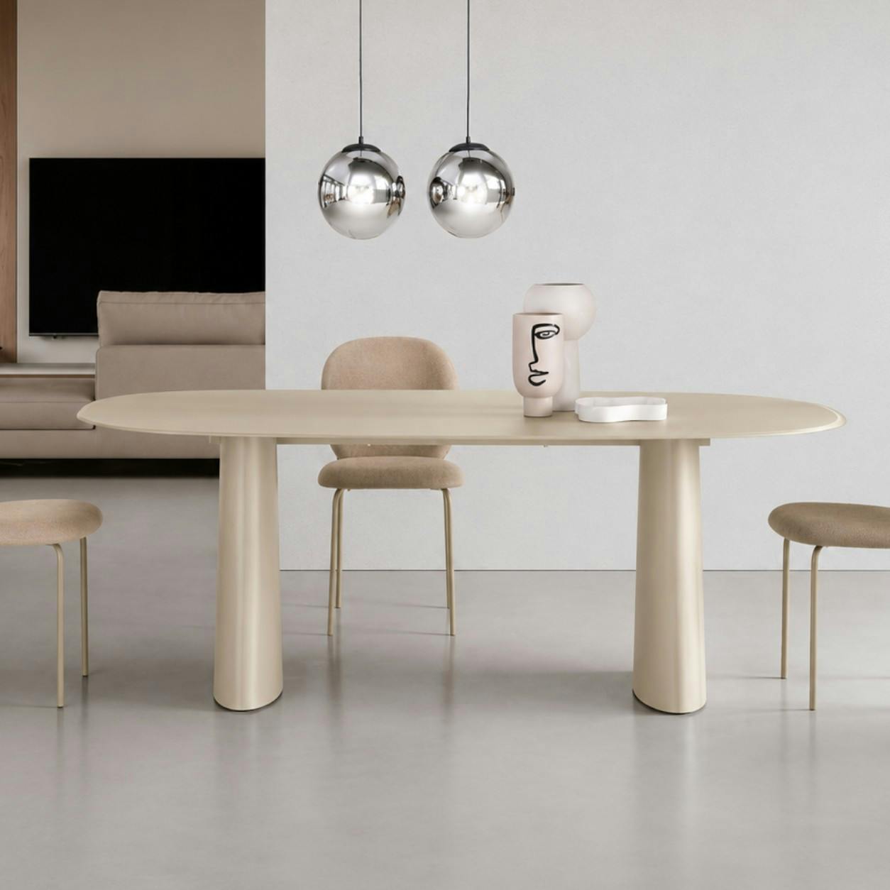 Table à manger design en verre taupe 220 cm ALBA