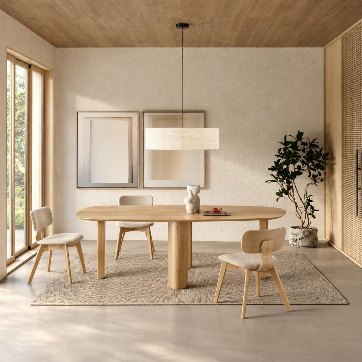 Table à manger design organique décor chêne clair 240 cm ORBE