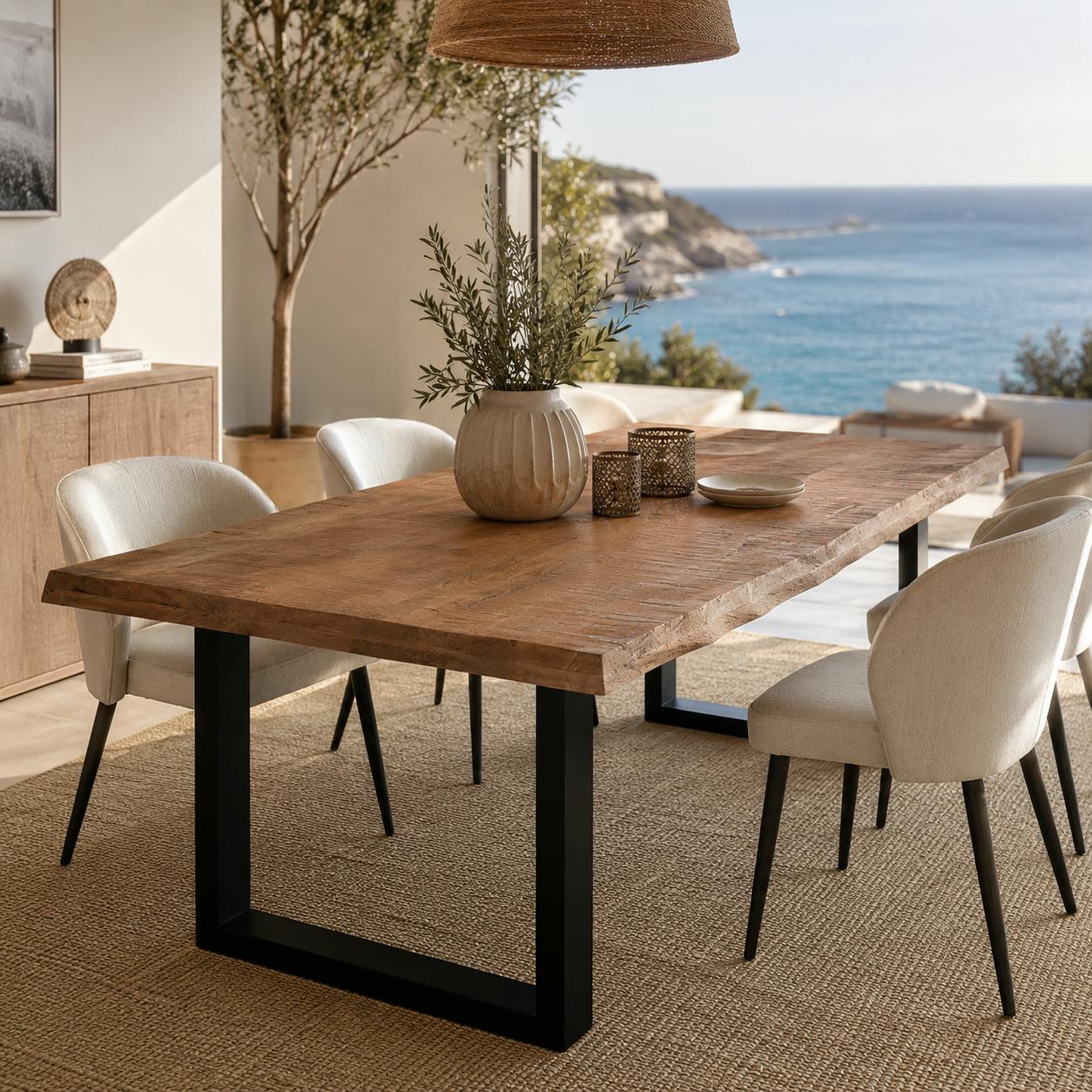 Table à manger en bois à bords naturels 180 cm FULTON