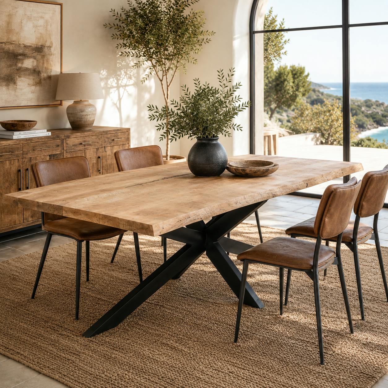 Table à manger en bois à pied central 200 cm FULTON