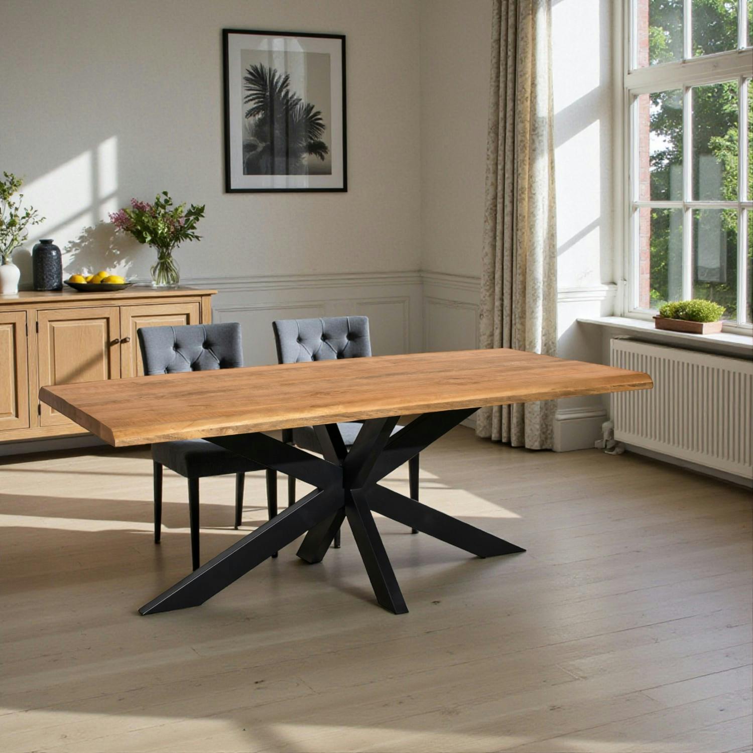 Table à manger en bois clair à bords naturels 300 cm RIVANO