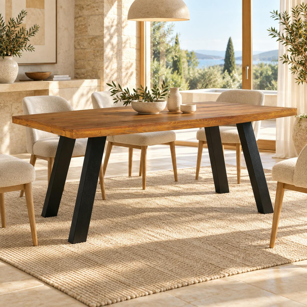 Table à manger en bois de pin massif brossé 180 cm GREENWICH