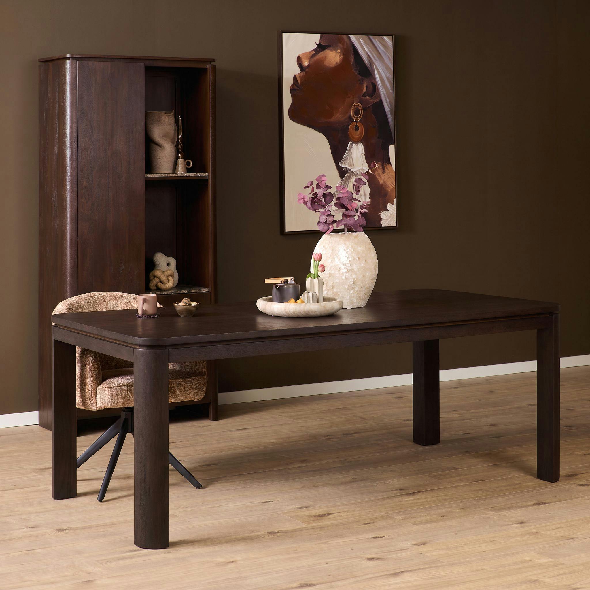 Table à manger en bois marron à pieds arrondis 200 cm KASO