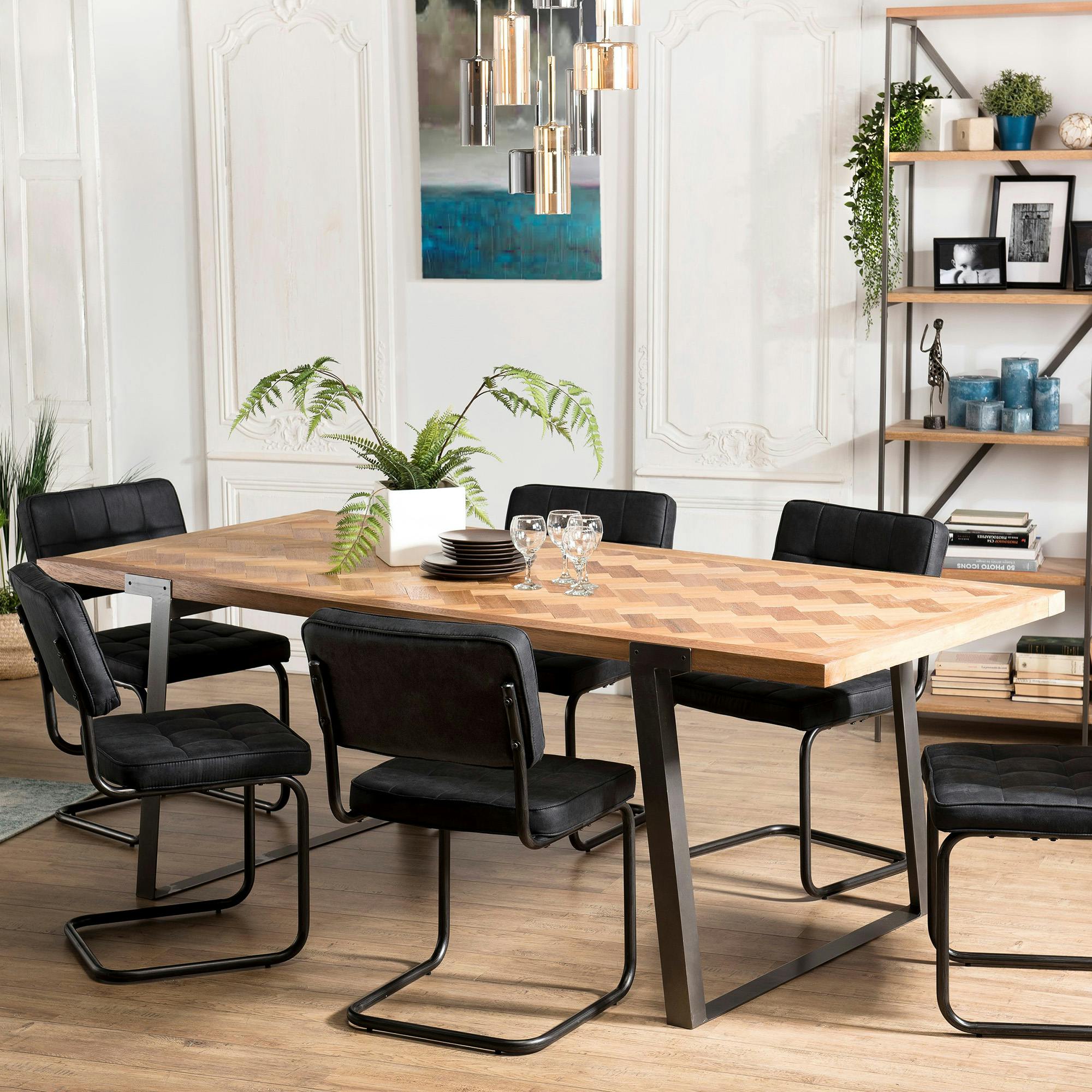 Table de repas en bois pieds metal de style contemporain