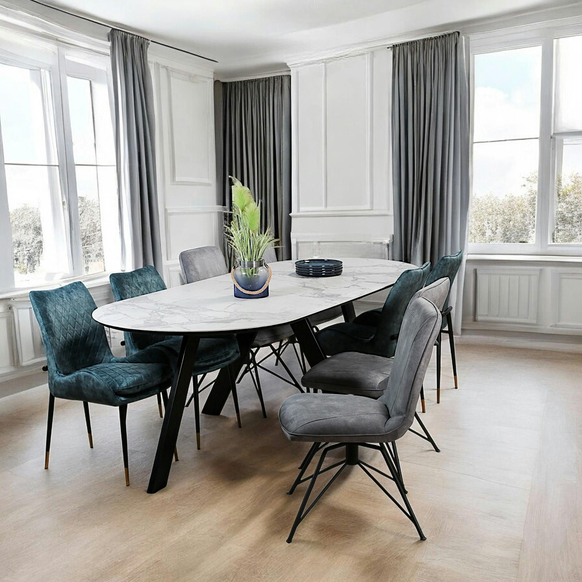 Table à manger en céramique blanche mate 240 cm BERGAME