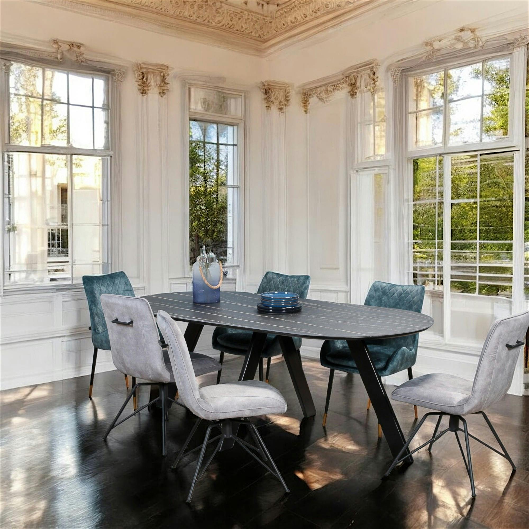 Table à manger en céramique noire mate 200 cm BERGAME