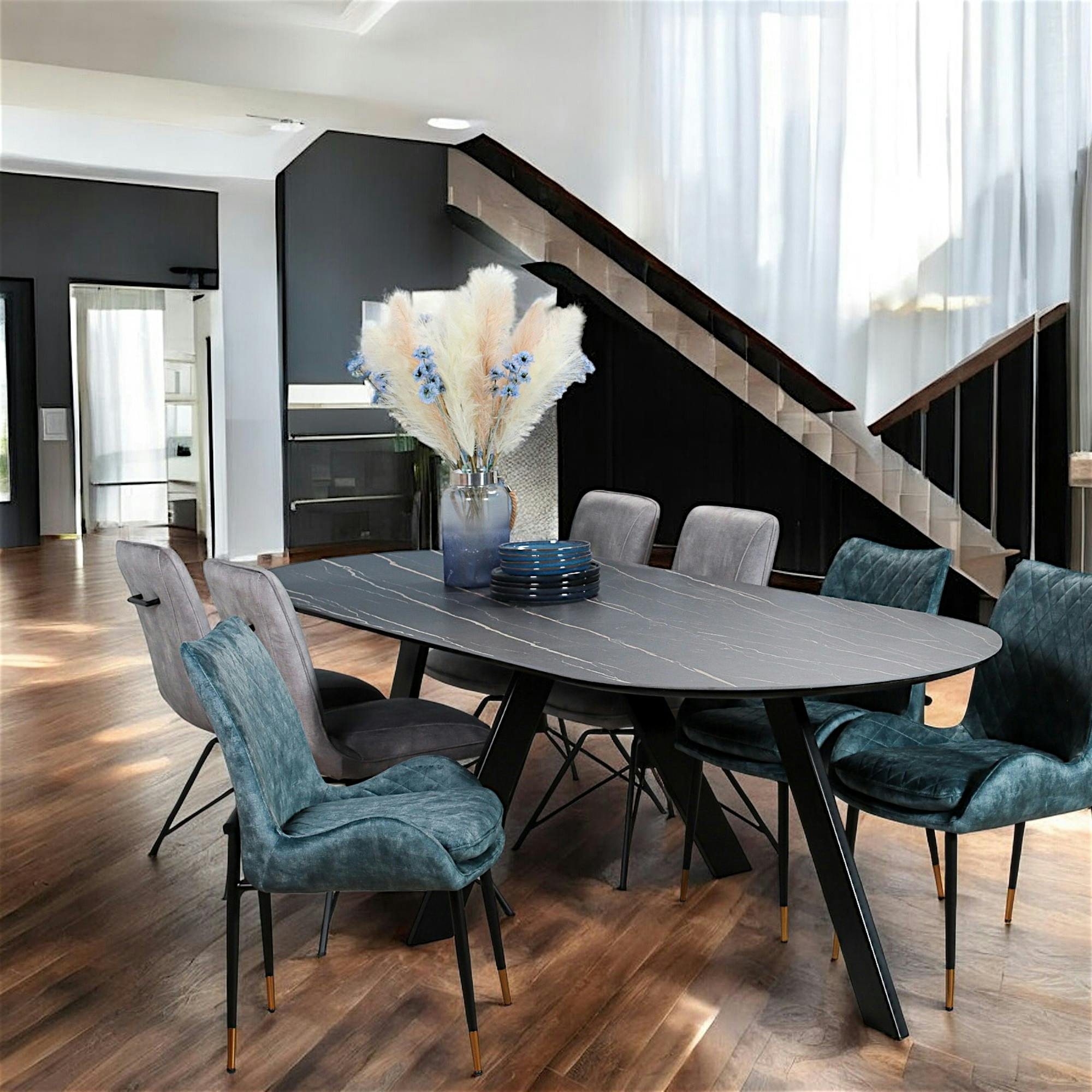 Table à manger en céramique noire mate 240 cm BERGAME