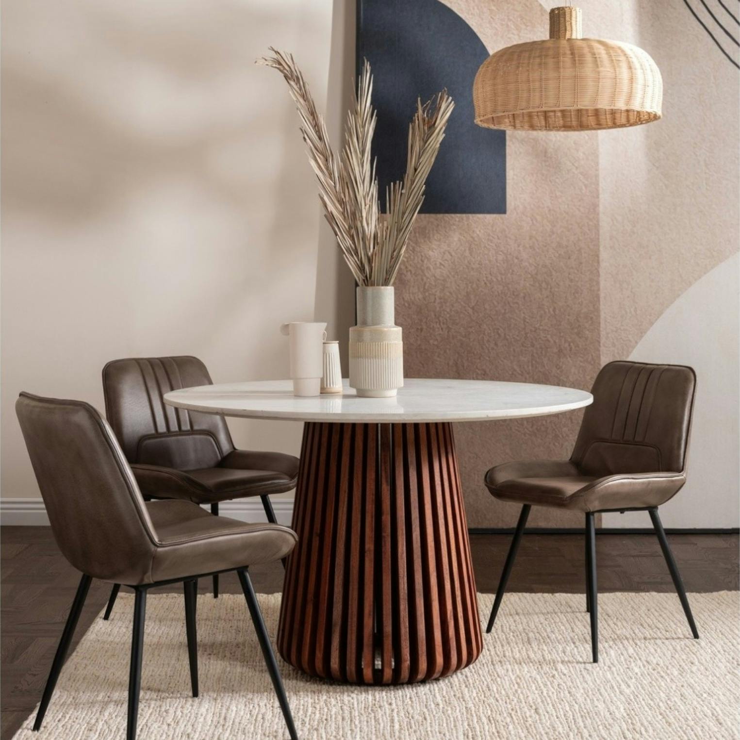 Table à manger en marbre et bois d'acacia massif 120 cm AVENTIN