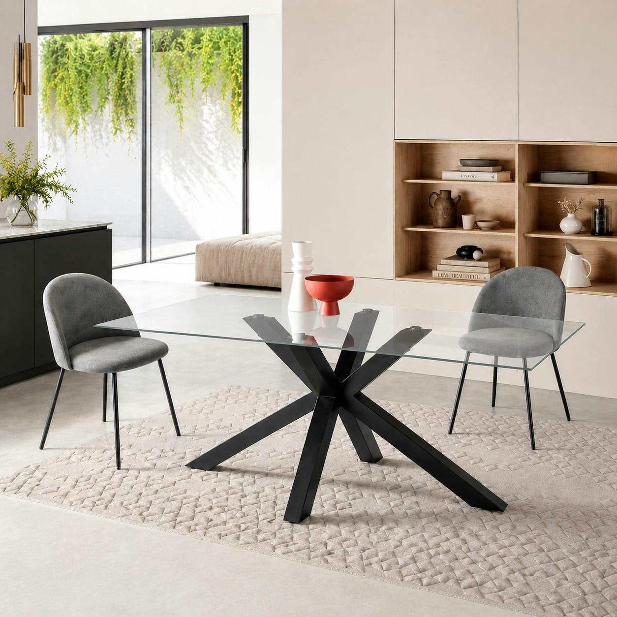 Table à manger en verre à pied central 160 cm ALBA