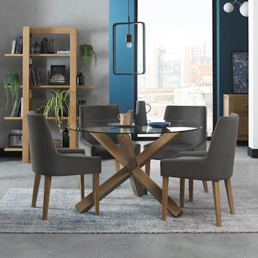  Table à manger en verre et bois ronde D 120 cm ALTA