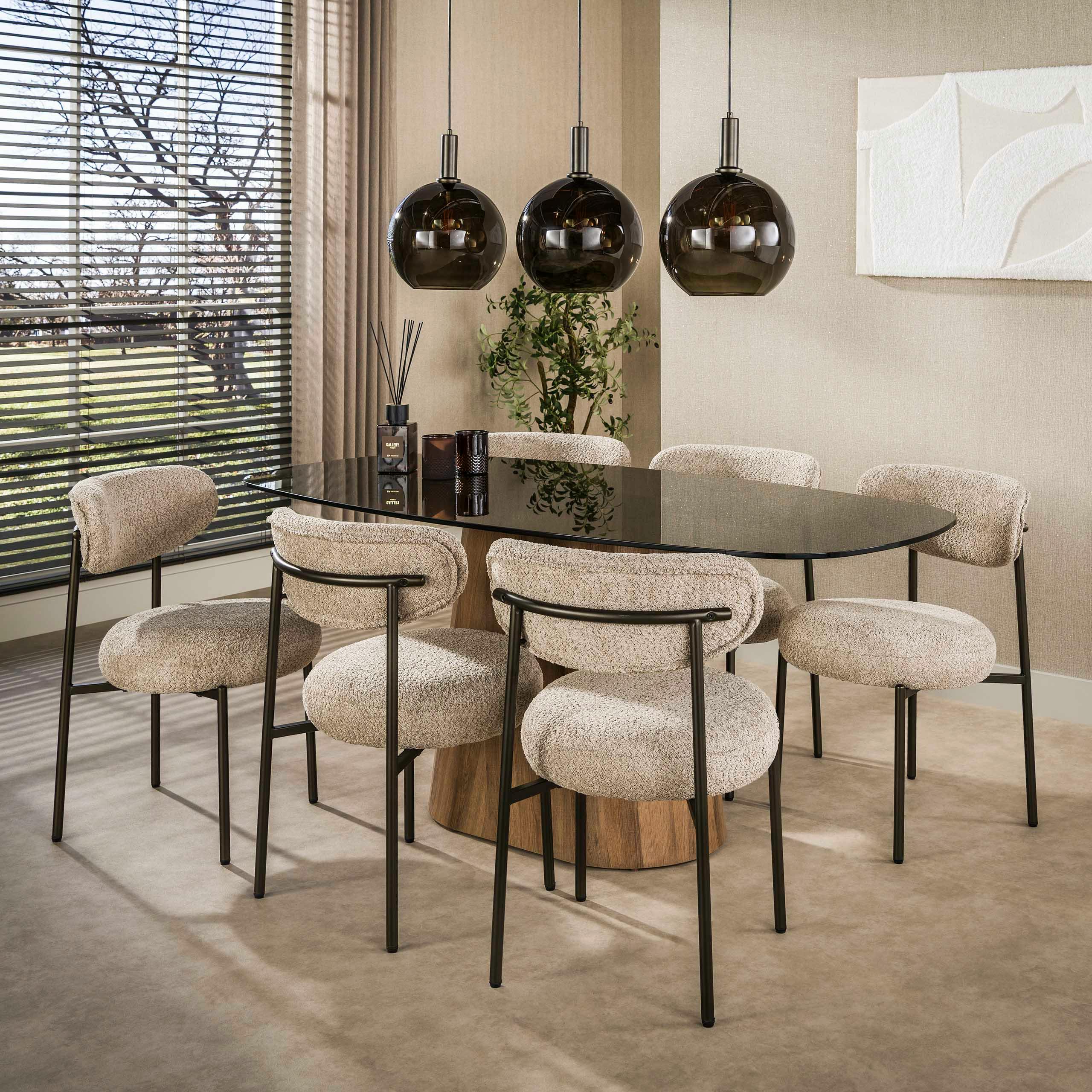 Table à manger en verre fumé design ovale organique 180 cm MILOS