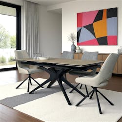 Table à manger extensible 180-280 cm céramique effet bois pied croisé LOMBARDIE