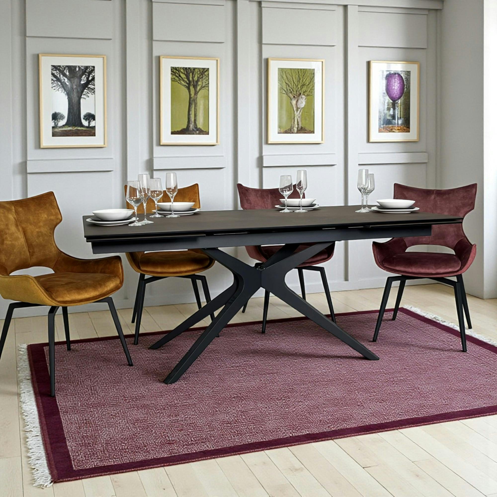 Table à manger extensible 180-280 cm céramique effet rouille pied croisé LOMBARDIE