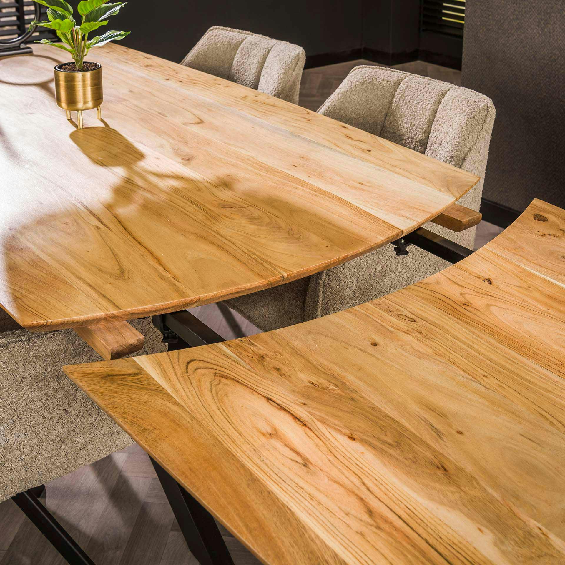Table Ronde Extensible 100 à 200 Cm - Plateau Placage Chêne, Pieds En Bois Massif - Mécanisme D'extension à Une Main - Salle à Manger Moderne - 6