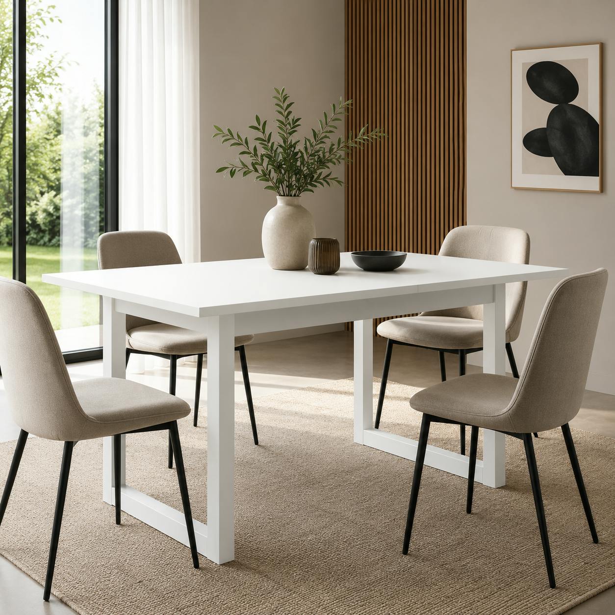 Table à manger extensible blanche pieds en U 160-200 cm ALVA