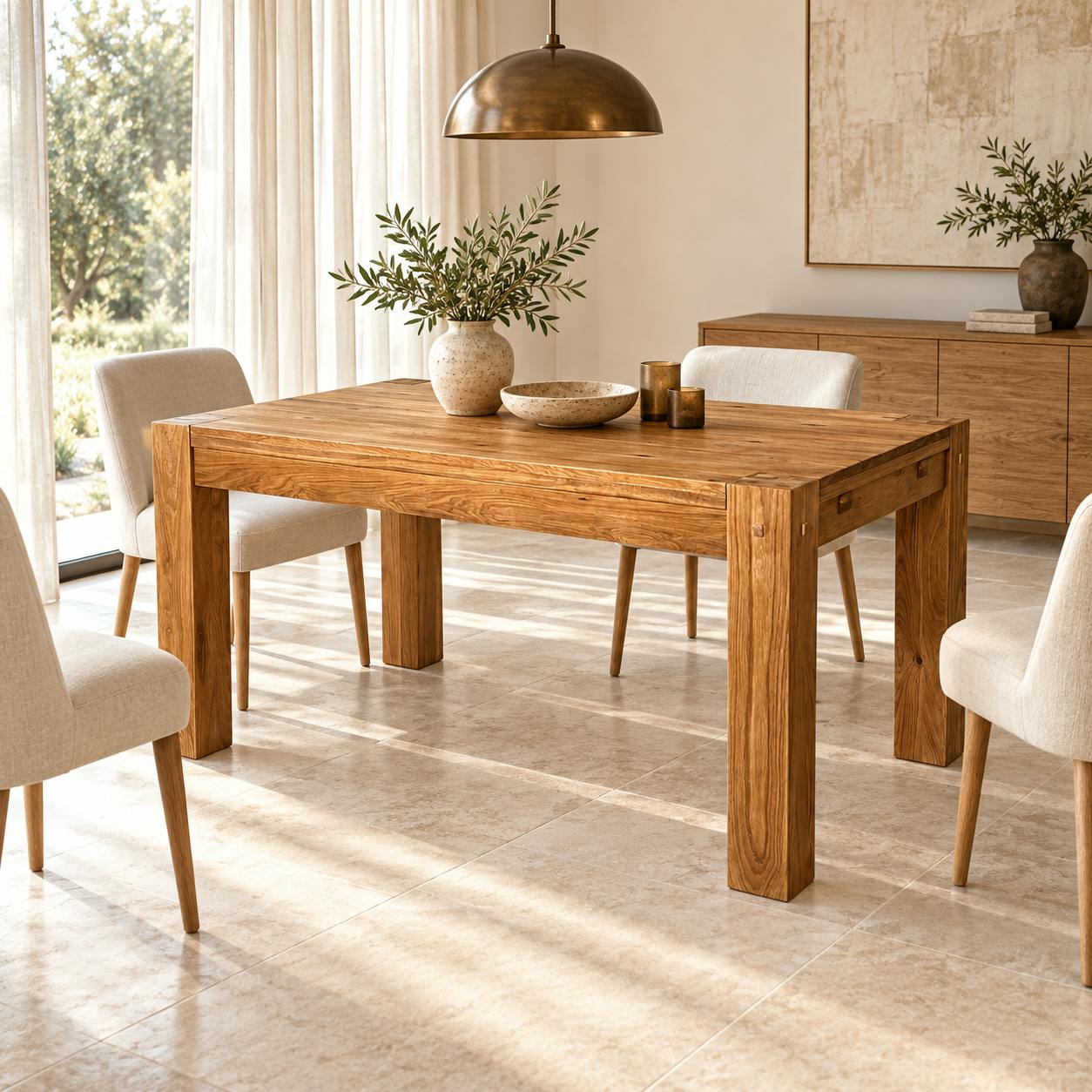 Table de repas rectangulaire extensible en bois de style campagne