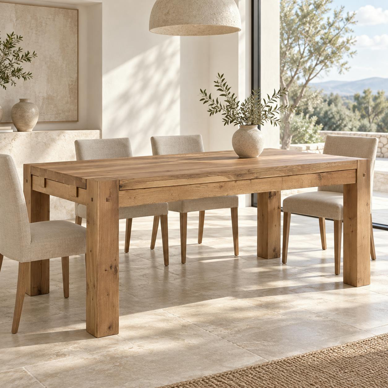 Table de repas rectangulaire extensible en bois de style campagne