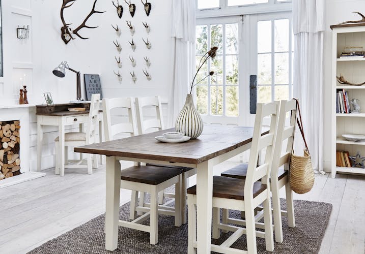 Table de repas rectangulaire extensible bois recycle FSC blanc
