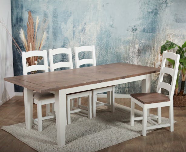 Table de repas rectangulaire extensible bois recycle FSC blanc