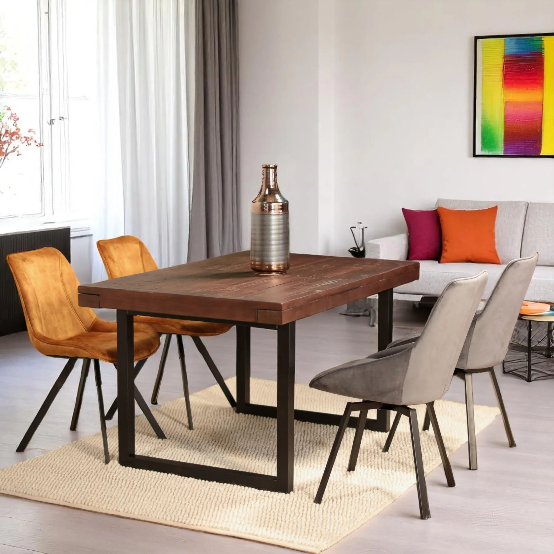 Table à manger extensible bois brun recyclé 140-180 SAMOA | Tables à ...