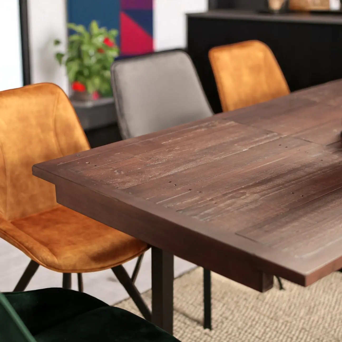 Table à manger extensible bois brun recyclé 140-180 SAMOA | Tables à ...
