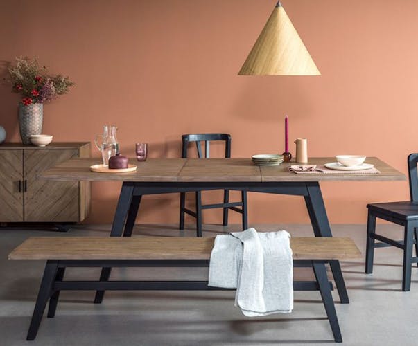Table de repas extensible bois recycle FSC style campagne contemporaine