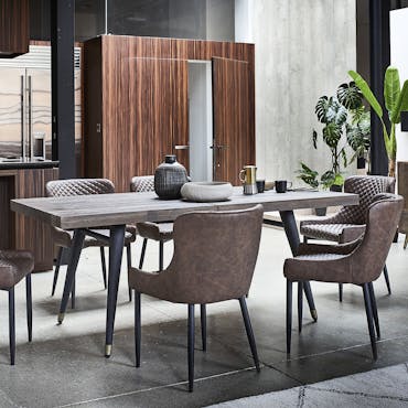  Table à manger extensible bois recyclé piètement effet laiton vieilli 140-180 cm ADÉLAÏDE