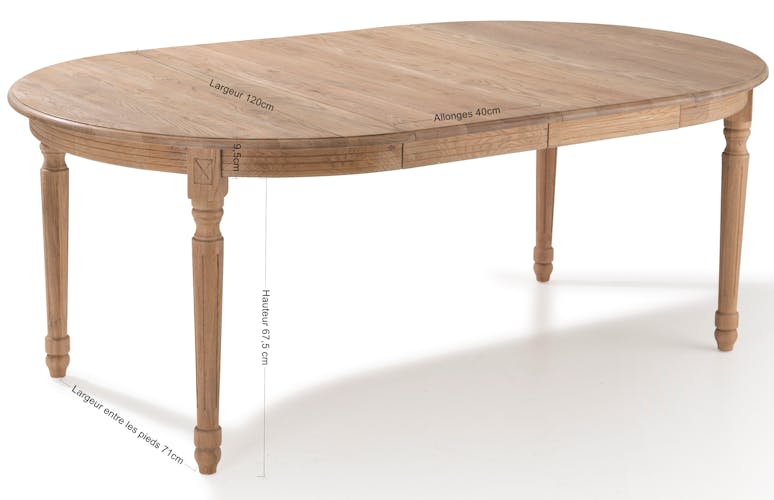 Table à manger extensible Classique chic Chêne massif 120/320cm MEDICIS
