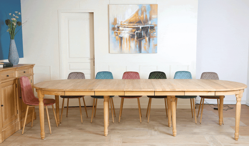 Table de salle à manger extensible contemporaine chêne blanc/marron Maxime