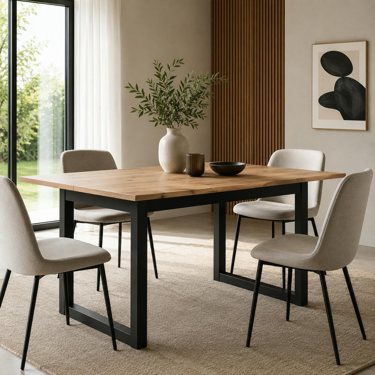 Table à manger extensible effet chêne 120-160 cm ALVA