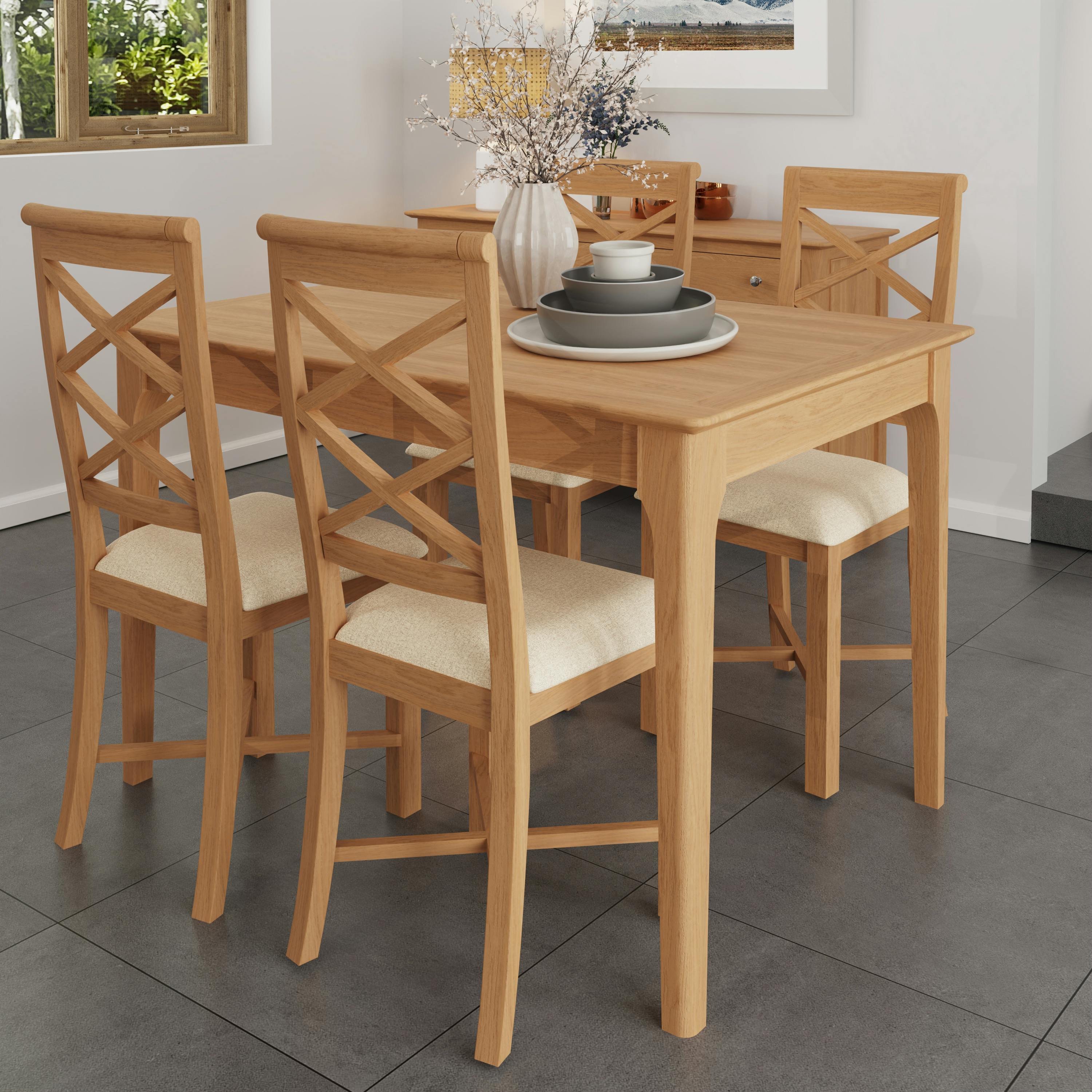 Table à manger extensible en bois de chêne clair 120-165 cm CRUZ