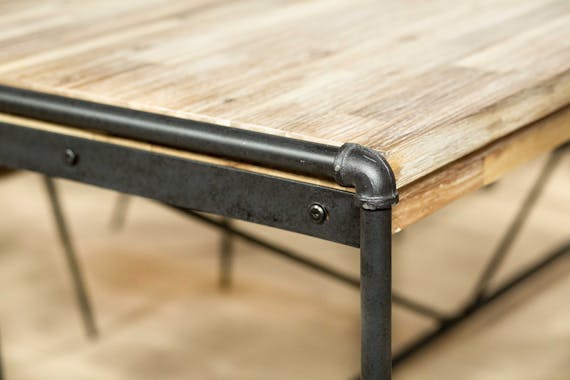 Table à manger industrielle bois d'acacia métal 200 cm PATTAYA