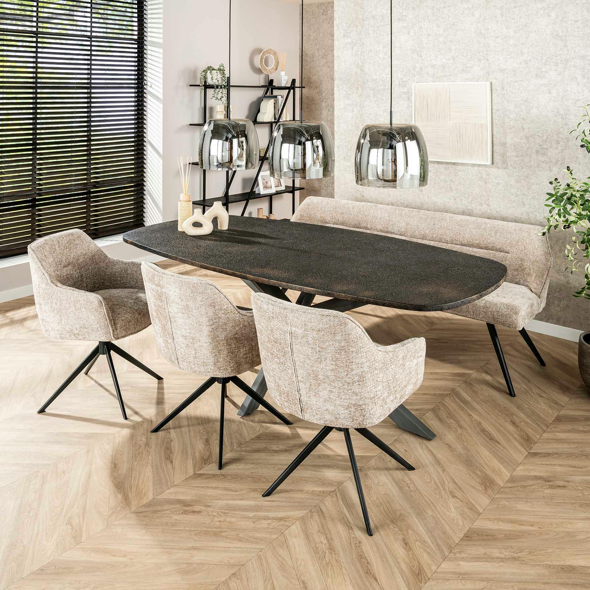 Table à manger industrielle gris foncé texturée 215 cm RALF