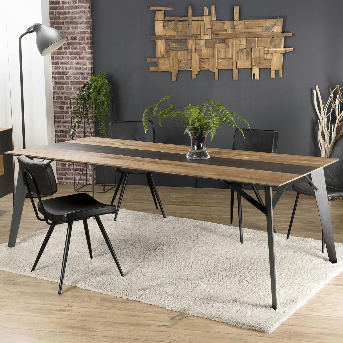 Table de repas en bois recycle et metal style contemporain