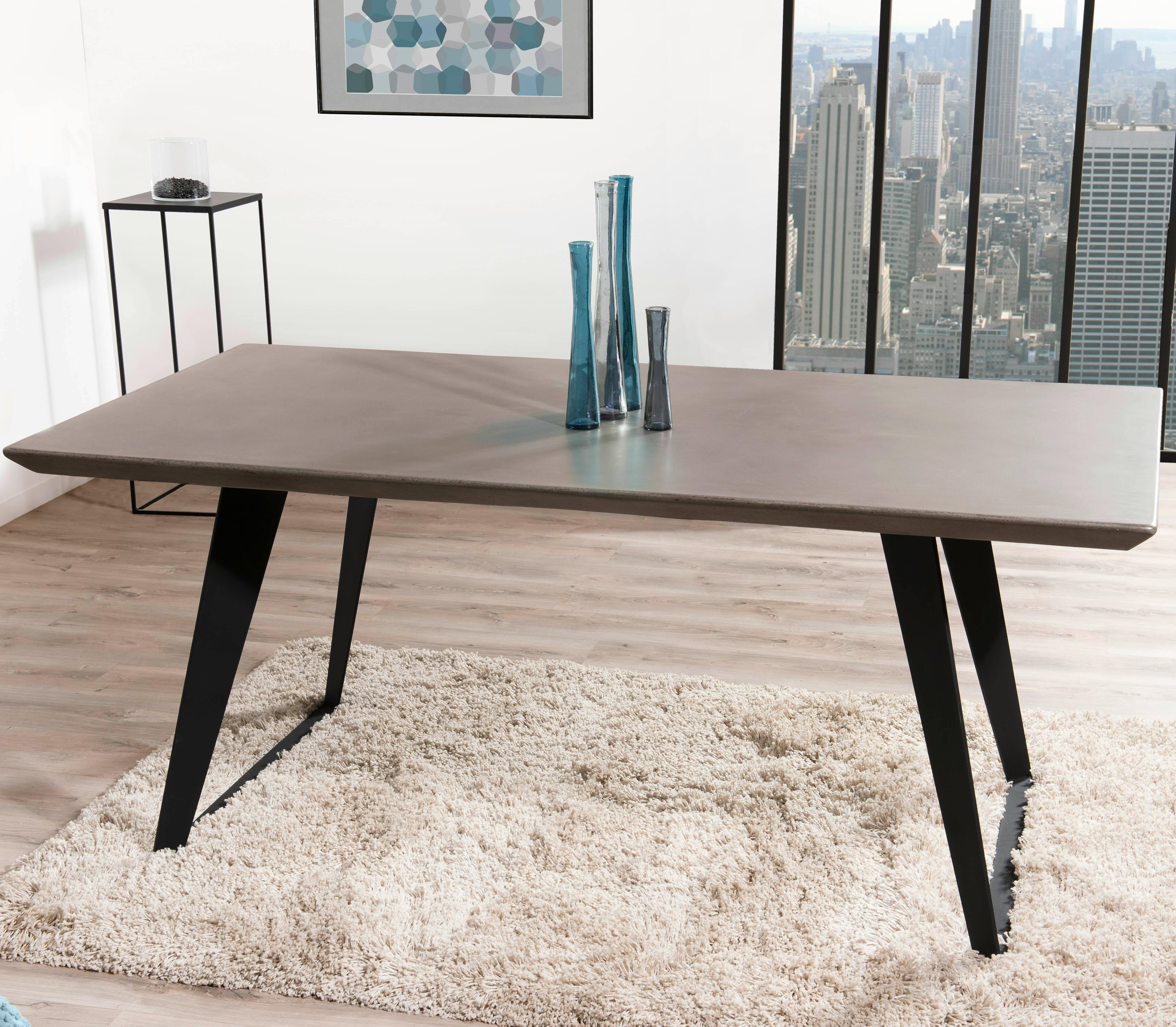 Table de repas style contemporain plateau beton pied metal