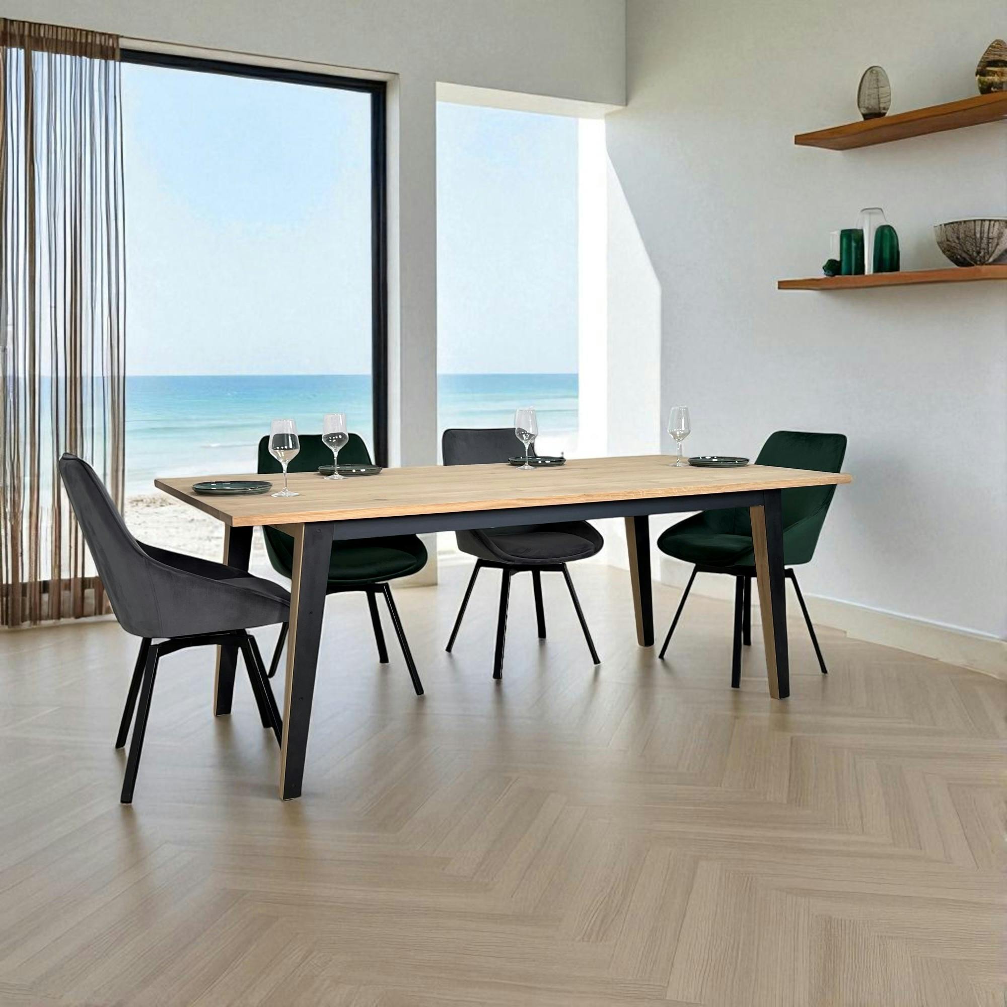 Table à manger moderne bois clair - pieds métal, 200 cm GRADO