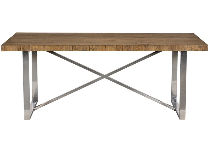 Table PC en bois massif chêne huilé et piétement design acier brossé