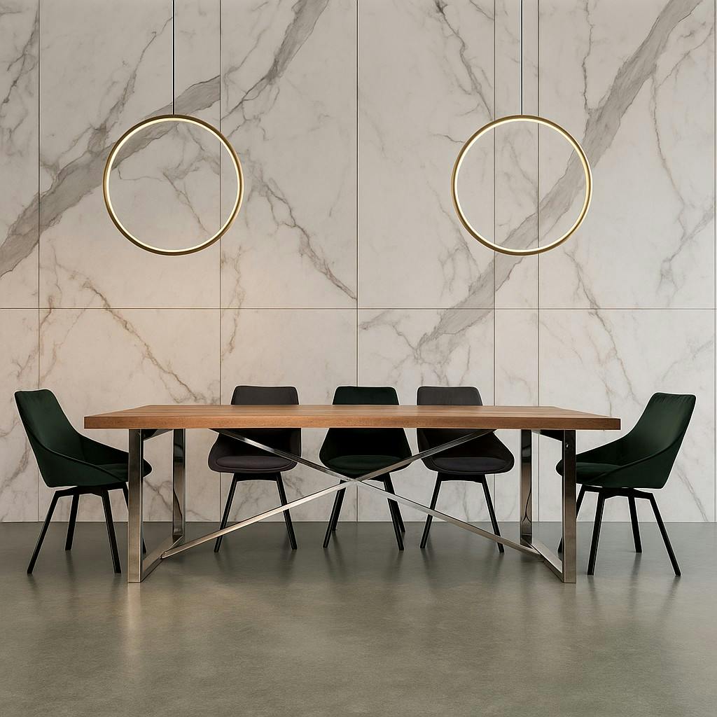 Table de repas style contemporain bois massif et metal