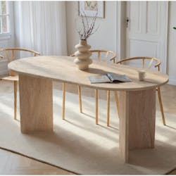 Table à manger moderne effet travertin pieds en V 180 cm MARFA