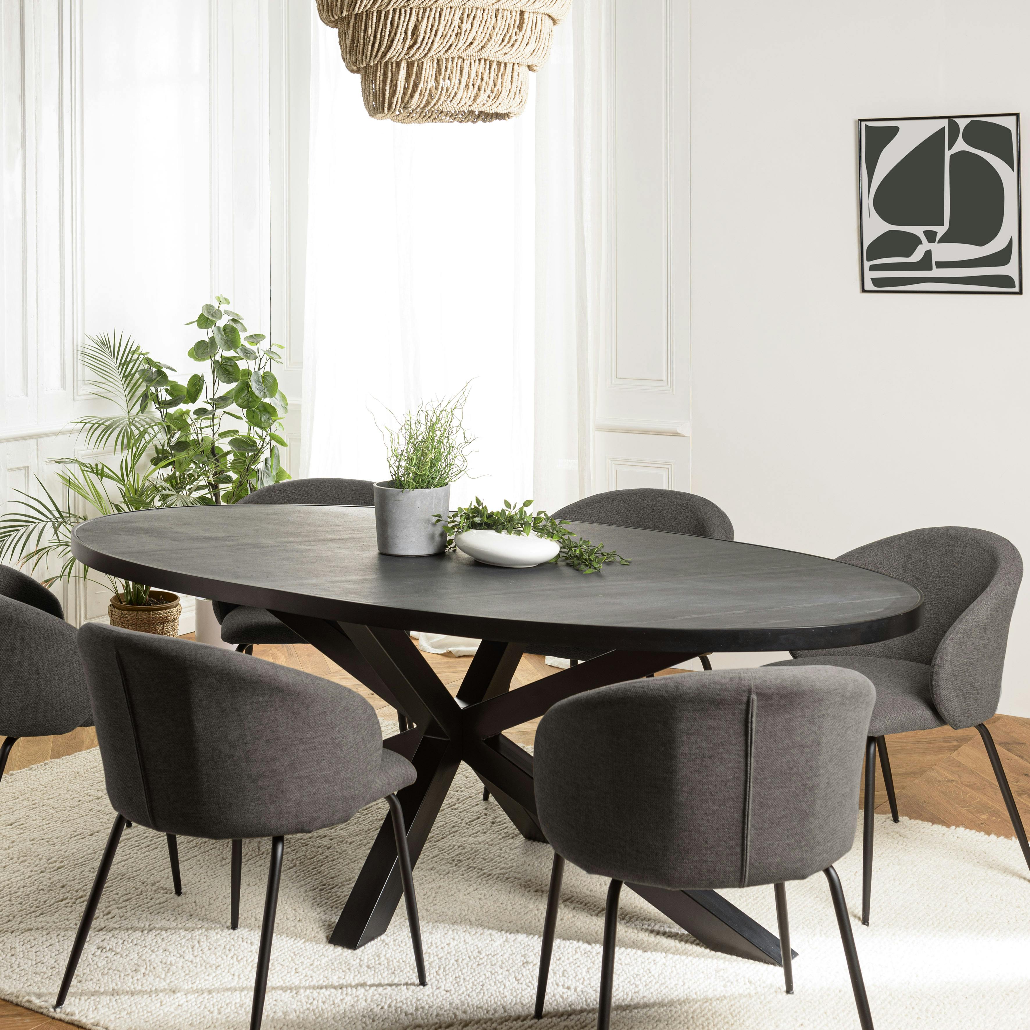 Table à manger ovale bois anthracite effet pierre 220 cm BIHAR