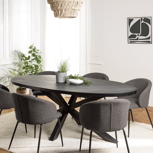 Table à manger ovale bois anthracite effet pierre 220 cm BIHAR