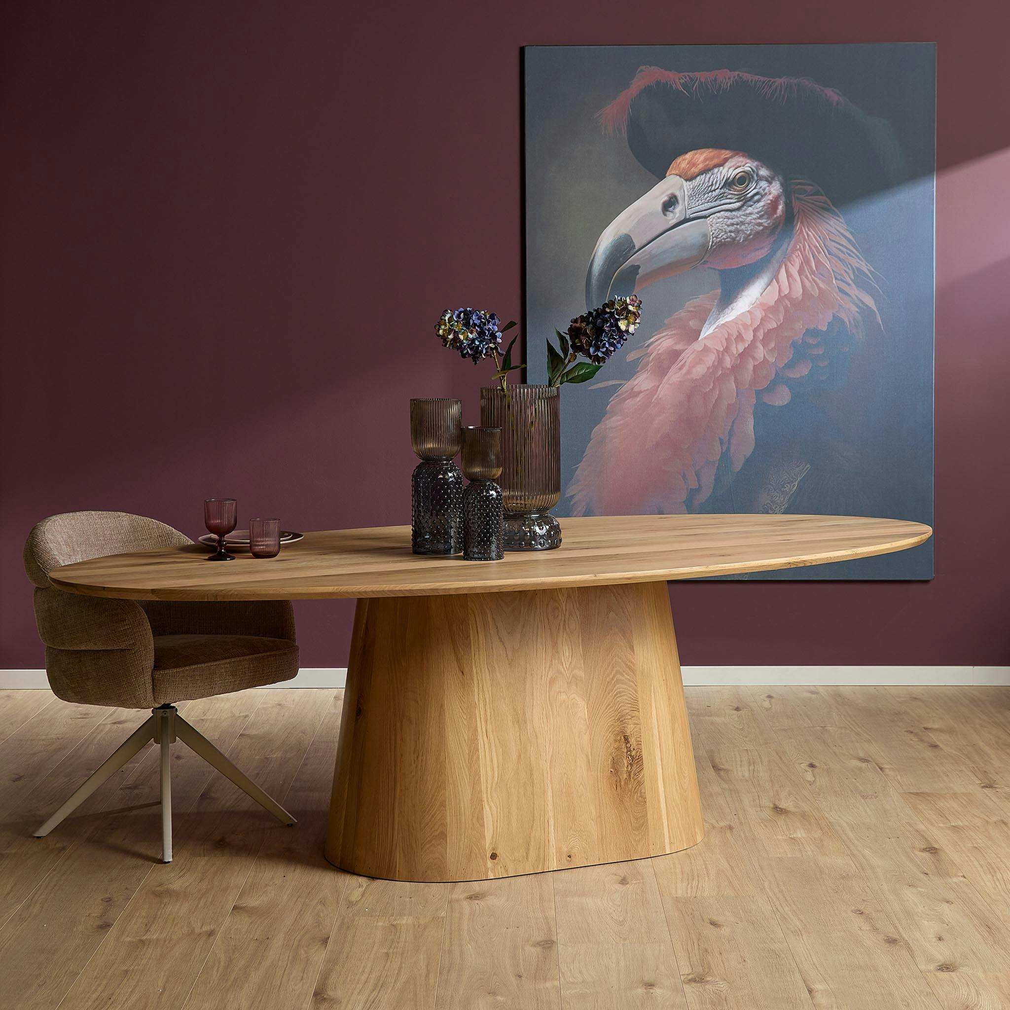 Table à manger ovale bois de chêne et pied central 210 cm LEXTON